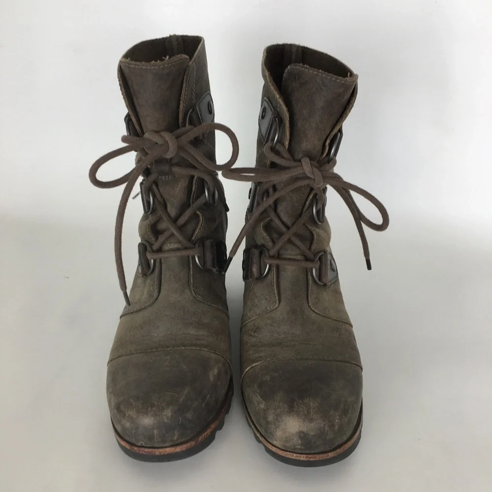 Sorel Joan of Arctic Wedge II Leather Boots Ankle Booties Brown Women’s Size 8